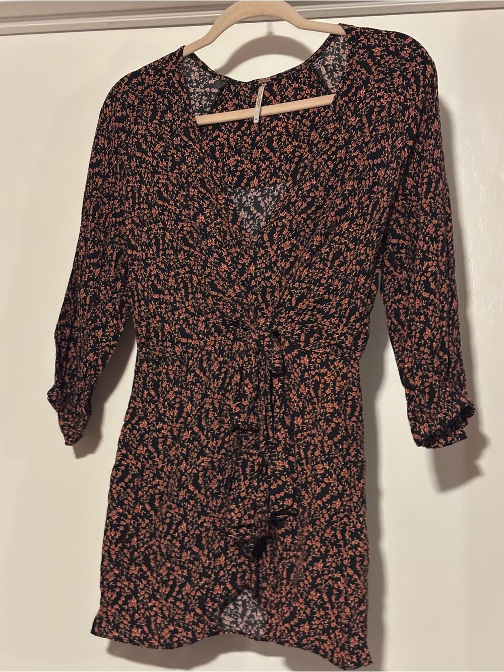 Free People Black Romper with Rust Floral Motif